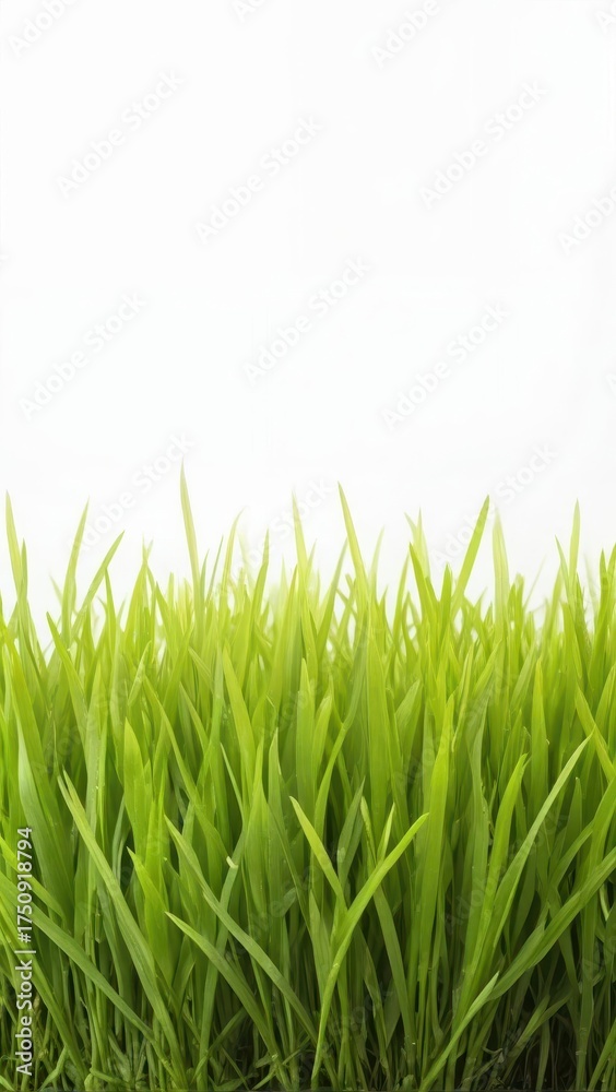 Fototapeta premium Lush green grass with subtle foliage on a pristine white background