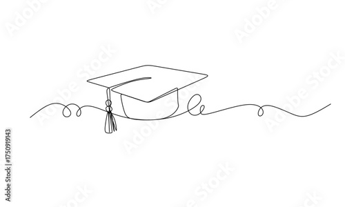 Continuous cap one line art drawing of graduation hat concept outline vector  Continuous one line drawing of graduation cap isolated on white background vector illustration   One continuous line draw