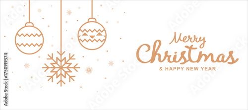 Merry Christmas and Happy New Year text. Festive banner and greeting background. Elegant holiday vector illustration on white background.