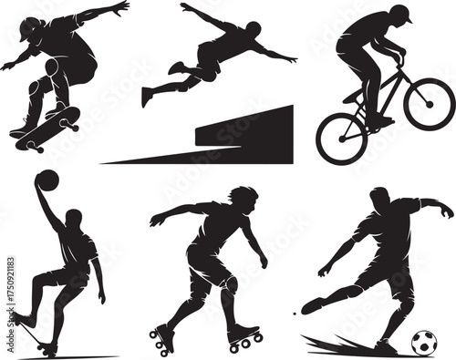Extreme sports silhouettes action and energy set