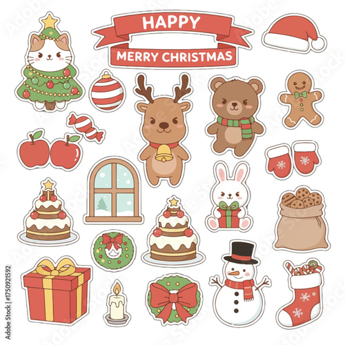 christmas icons set illustration festive decoration isolated white background