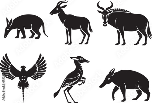 African animal silhouette set wildlife icons