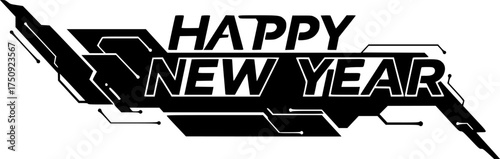 Bold typographic happy new year vector graphic festive greeting illustration for celebrations scalable design element silhouette White background
