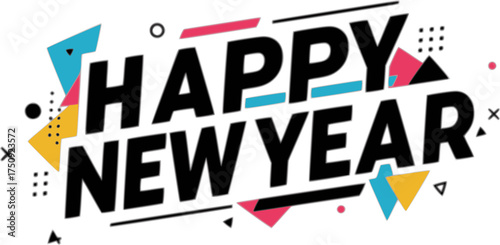 Bold typographic happy new year vector graphic festive greeting illustration for celebrations scalable design element silhouette White background
