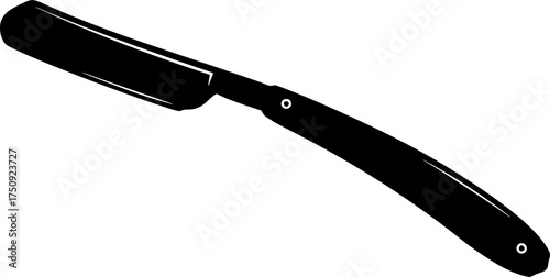 Black silhouette of a straight razor blade with a handle isolated on white background
