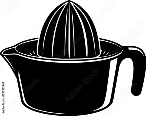 Black and white silhouette of a manual citrus juicer isolated on white background
