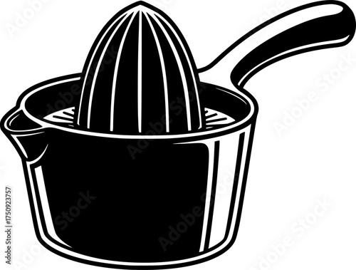 Black and white silhouette of a manual citrus juicer isolated on white background
