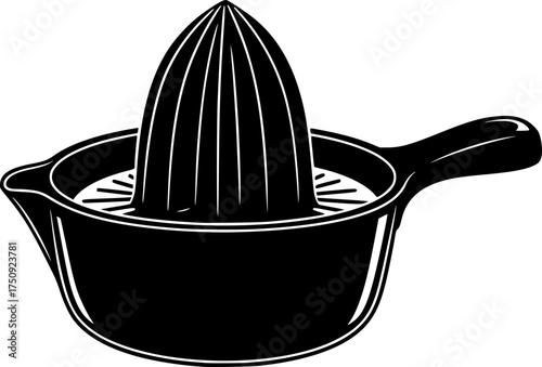 Black and white silhouette of a manual citrus juicer isolated on white background
