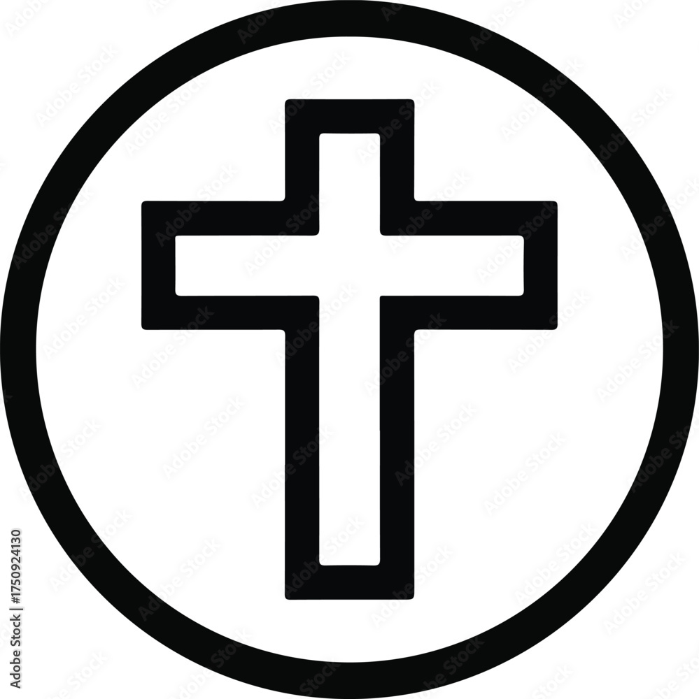Fototapeta premium Cross in Circle Frame illustration, religious cross silhouette, Jesus Christ Clipart, Christian Cross Design