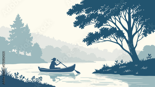 Tranquil Canoeing Adventure on Serene Lake in Nature's Embrace