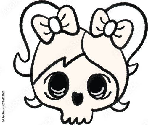 Cute skull with bows vector illustration spooky and kawaii design perfect for Halloween or alternative fashion themes