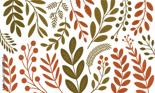 Elegant Autumn Sprigs — Modern Minimal Botanical Pattern, autumn pattern vector illustration, easily editable.