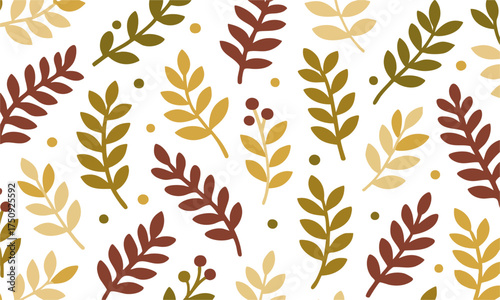  Rustic Fern and Berry Twigs — Flat Autumn Illustration, textile-friendly pattern, easily editable.