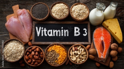 Vitamin B3 (Niacin) Rich Foods: Chicken, Salmon, Milk, Cheese, Whole Grains, Seeds, and Nuts