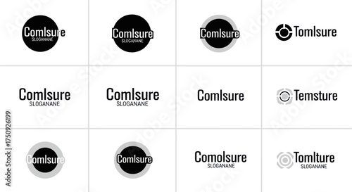 Logo designs featuring the Comlsure brand in various styles and arrangements.