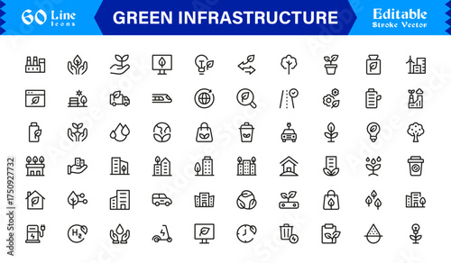 Essential Green Infrastructure Line Icon Set – Professional Minimal Vector Icons Featuring Modern Editable Pixel-Perfect Designs for Sustainable Urban Development and Ecology