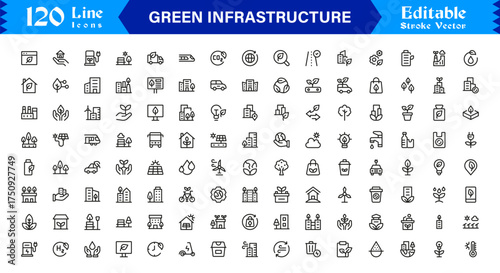 Essential Green Infrastructure Line Icon Set – Professional Minimal Vector Icons Featuring Modern Editable Pixel-Perfect Designs for Sustainable Urban Development and Ecology