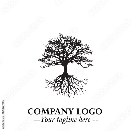 Root of the Tree Logo Symbol in Black and White Minimalist Vector Illustration Design