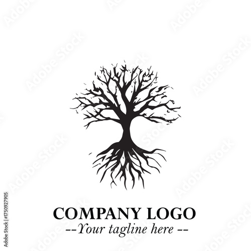 Root of the Tree Logo Symbol in Black and White Minimalist Vector Illustration Design