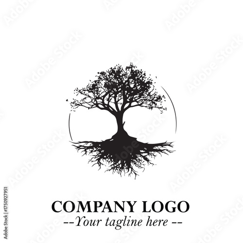 Root of the Tree Logo Symbol in Black and White Minimalist Vector Illustration Design