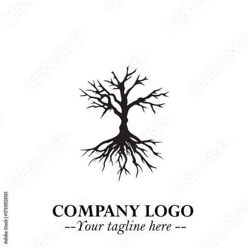 Root of the Tree Logo Symbol in Black and White Minimalist Vector Illustration Design