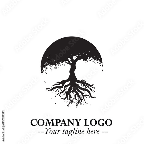 Root of the Tree Logo Symbol in Black and White Minimalist Vector Illustration Design