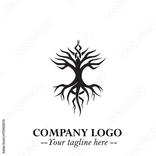 Root of the Tree Logo Symbol in Black and White Minimalist Vector Illustration Design