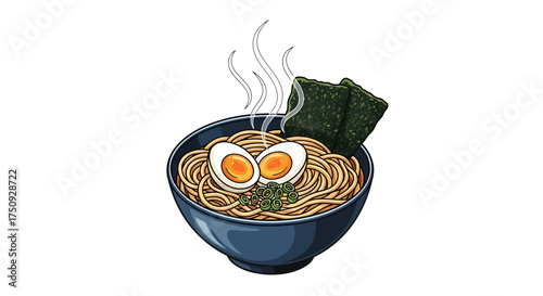 Enjoy Delicious Hot Ramen Bowl with Eggs and Seaweed, Perfect for Cozy Nights and Comfort Food Cravings, Ideal for Food Blogs and Restaurant Menus
