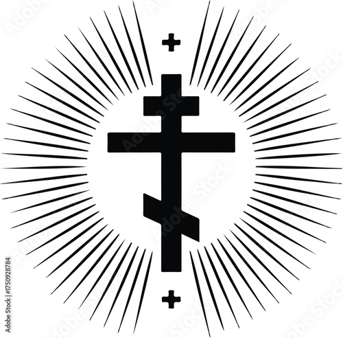 Greek Orthodox Cross with Rays illustration, Jesus Christ cross silhouette, crucifix Clipart, Christian Cross Design
