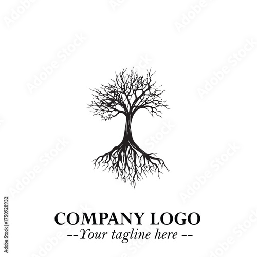 Root of the Tree Logo Symbol in Black and White Minimalist Vector Illustration Design
