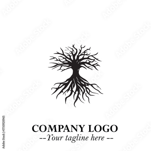 Root of the Tree Logo Symbol in Black and White Minimalist Vector Illustration Design