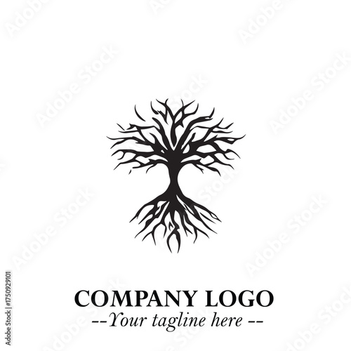 Root of the Tree Logo Symbol in Black and White Minimalist Vector Illustration Design