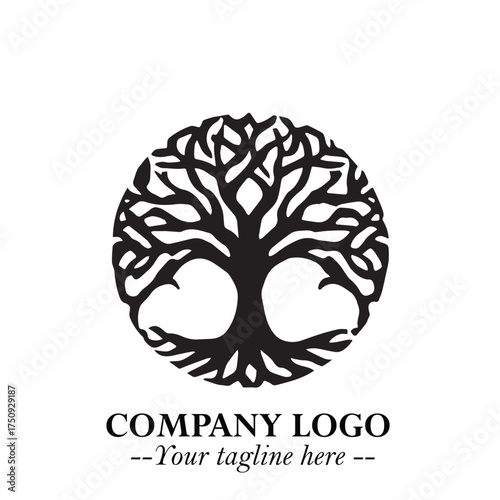 Root of the Tree Logo Symbol in Black and White Minimalist Vector Illustration Design