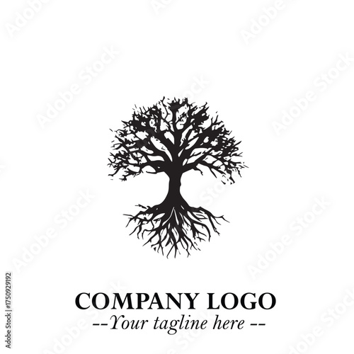 Root of the Tree Logo Symbol in Black and White Minimalist Vector Illustration Design