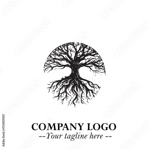 Root of the Tree Logo Symbol in Black and White Minimalist Vector Illustration Design