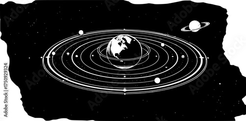 Solar system orrery illustration: celestial model design for educational and artistic use
