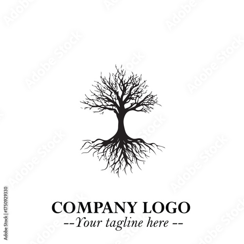 Root of the Tree Logo Symbol in Black and White Minimalist Vector Illustration Design