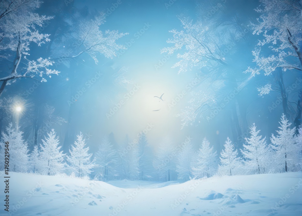 Fototapeta premium Frosted landscape with delicate snowflakes