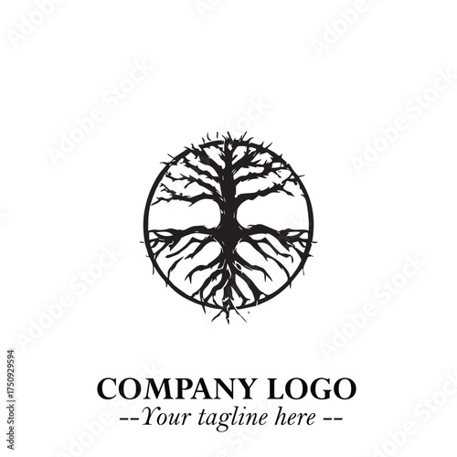 Root of the Tree Logo Symbol in Black and White Minimalist Vector Illustration Design