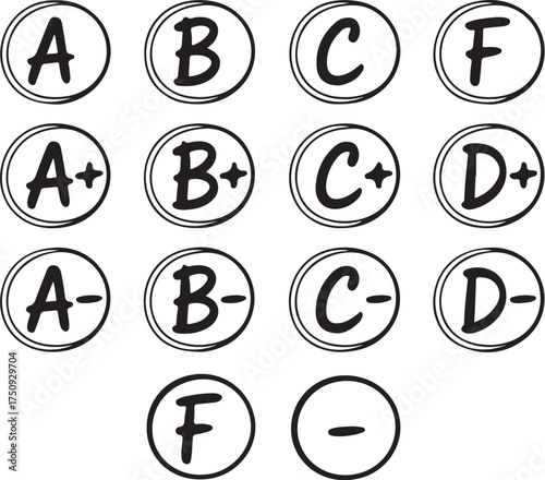 School grades A B C D F icons show academic success