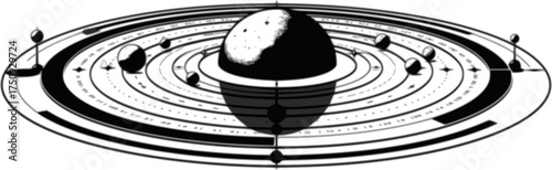 Solar system orrery illustration: celestial model design for educational and artistic use
