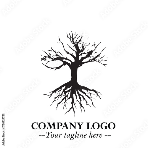 Root of the Tree Logo Symbol in Black and White Minimalist Vector Illustration Design