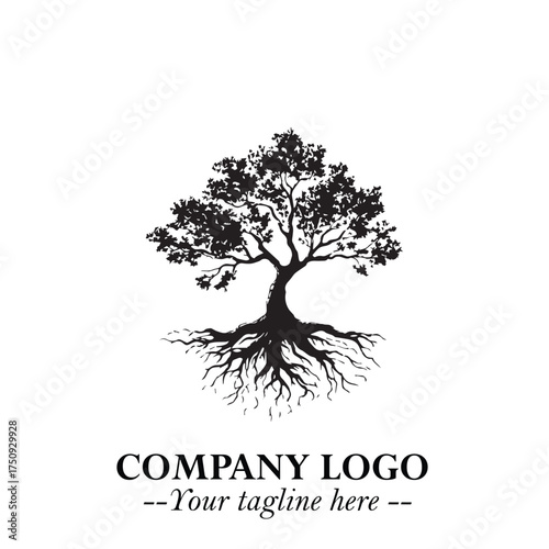 Root of the Tree Logo Symbol in Black and White Minimalist Vector Illustration Design