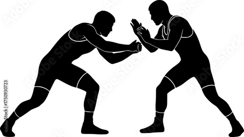 Dynamic Wrestling Match Silhouette: Two Grapplers in Combat Sports Stance
