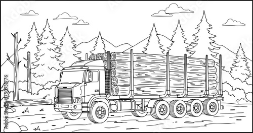 Log truck coloring page for kids and adults – fun and educational activity for creative expression
