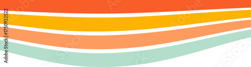 Rainbow retro header with colored lines for banner. Abstract vintage geometric stripes for template and poster. Dynamic playful border and divider. Cute footer and headline