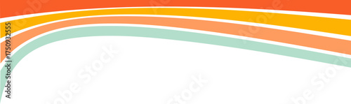 Rainbow retro header with colored lines for banner. Abstract vintage geometric stripes for template and poster. Dynamic playful border and divider. Cute footer and headline