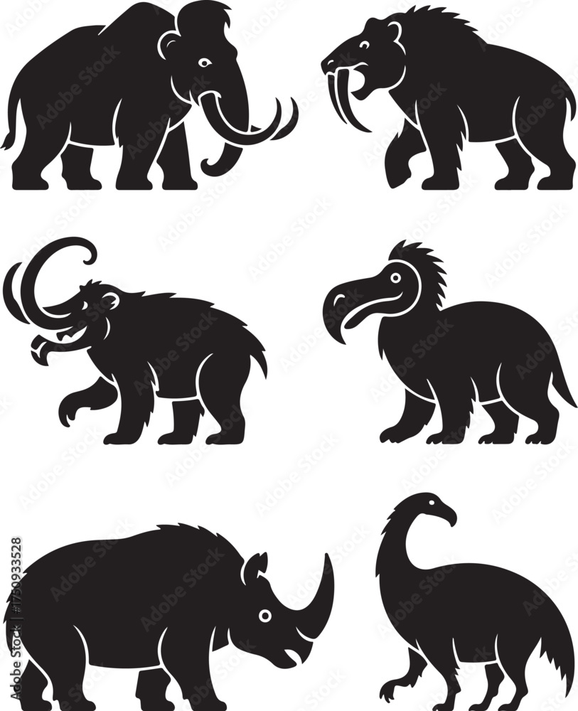 Obraz premium Ancient Ice Age Animals Silhouette Collection
