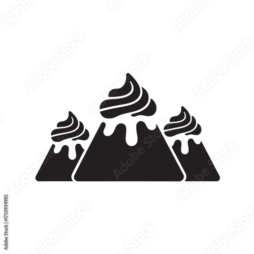 Three stylized mountains with whipped cream on top, isolated on white background