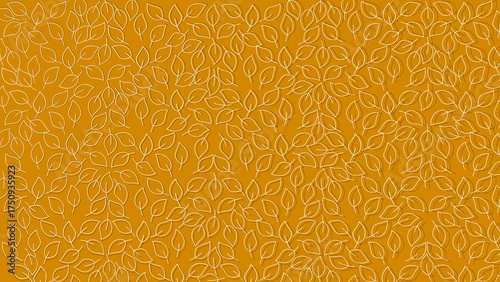 Hand-drawn leaves forming a pattern on yellow-brown background, botanical design, decorative motif